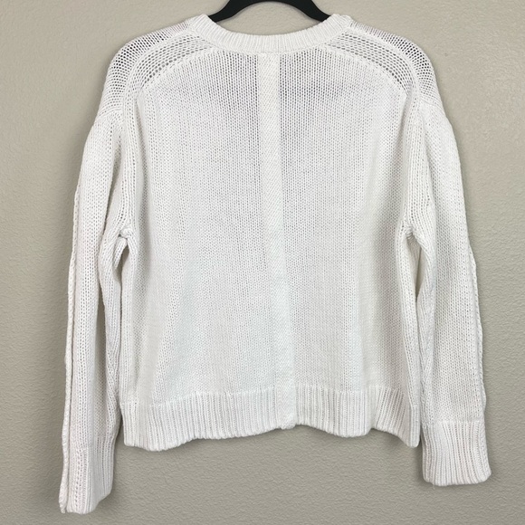 360 Sweater Women's Small White V-Neck Cotton Knit Sweater Button Sleeve Jumper - Picture 10 of 15